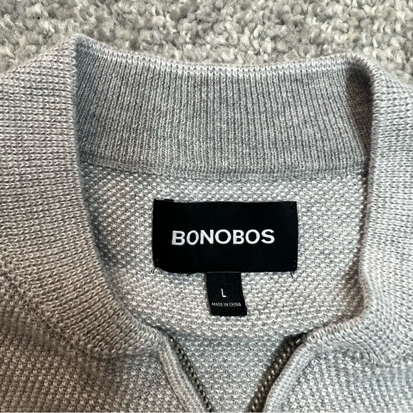 Bonobos Sweater Mens Large Light Gray 1/4 Zip Knit Cotton Blend Stretch Pullover - Picture 4 of 7